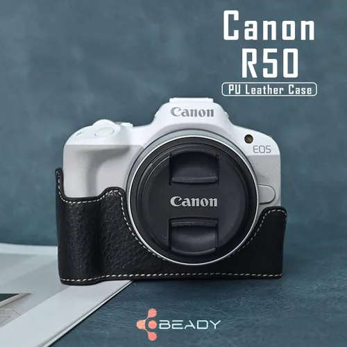 Vista 5 de Funda para cámara Canon EOS R50 Half Cover Case Grip BEADY PU Leather EOS r50 Funda protectora negra