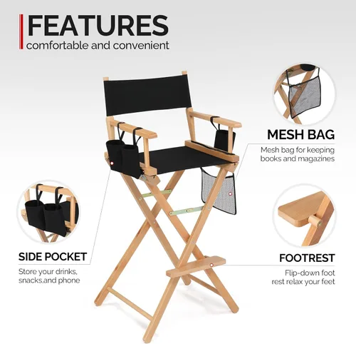 Vista 4 de OmySalon Silla de directores extra alta de 31 pulgadas, silla de maquillaje plegable portátil con bolsa de almacenamiento y reposapiés, profesional