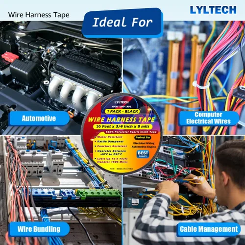 Vista 14 de Cinta eléctrica Lyltech color negro de 66 pies x 3/4 pulgadas x 0.07 milésimas de pulgada, y 600 voltios con certificación UL/CSA. Impermeable