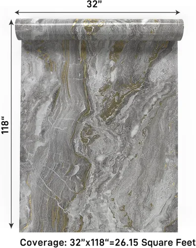 Vista 33 de VaryPaper Papel tapiz de mármol brillante de 15.7''x78.7'', beige-gris-dorado, despegar y pegar, autoadhesivo, grueso, duradero, removible