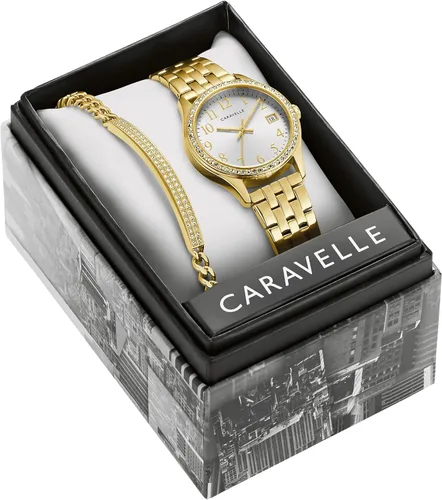 Vista 7 de Bulova Caravelle Women's Classic Crystal Accented Watch and Bracelet Gift Set, 3-Hand Date Quartz