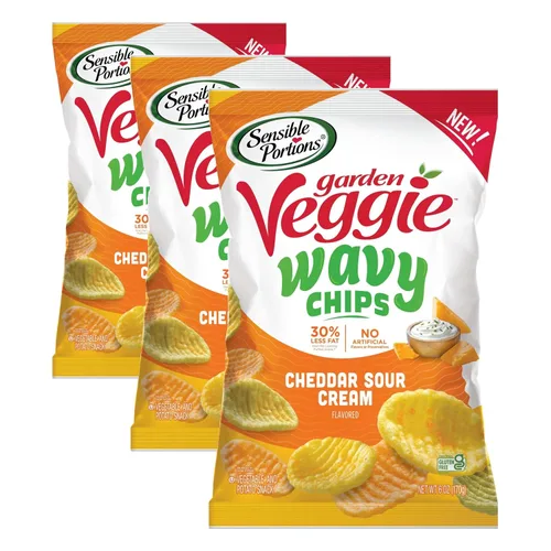 Vista 8 de Sensible Portions Garden Veggie - Chips de crema agria de cheddar ondulado, 6 onzas