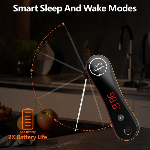 Vista 8 de Termómetro digital de carne de lectura instantánea de 0.5s, Paysean ± 0.5℉ con pantalla retroiluminada giratoria automática, impermeable IP67