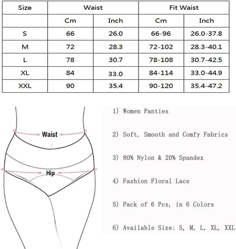 Vista 7 de RUNYA Bragas de encaje para mujer, ropa interior, paquete de 6
