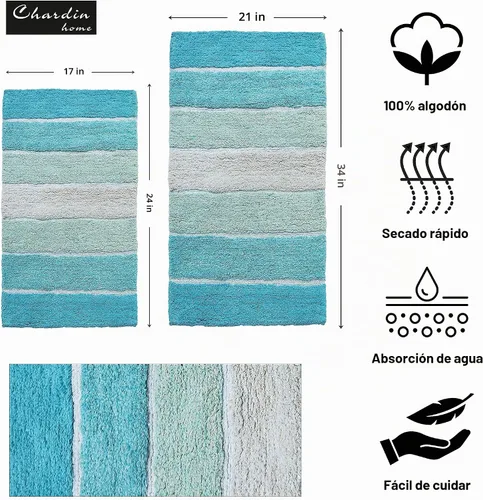 Vista 3 de Alfombra de baño Chardin Home, 100 % algodón, 2 piezas (21 x 34 pulgadas y 17 x 24 pulgada)