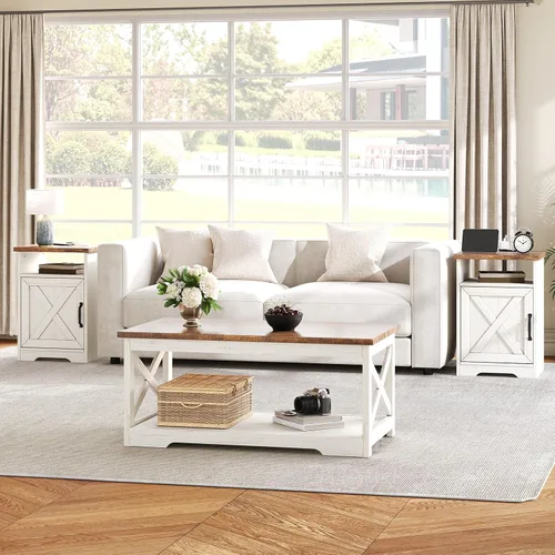 Vista 9 de AMERLIFE - Juego de mesa auxiliar de 3 piezas para sala de estar, madera de granero Barnwood