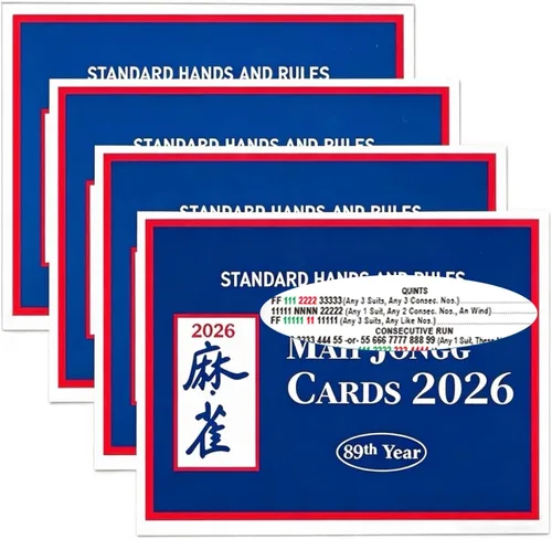 Vista 8 de Mahjong Rule Cards versión 2026 - Impresión grande y fácil de leer, paquete de 4 (rojo)