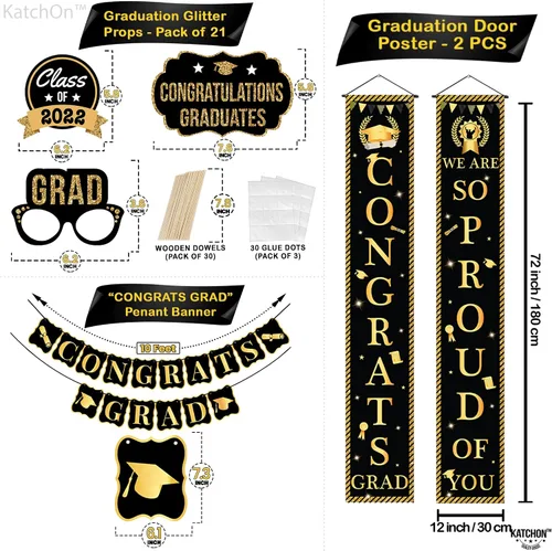 Vista 4 de Enormes decoraciones de fiesta de graduación 2022 – Paquete de 63 Cartel «We Are So Proud Of You» con accesorios de cabina de fotos de graduación