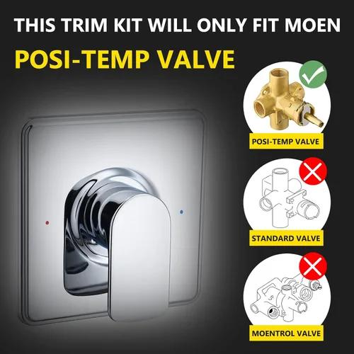 Vista 2 de Kit de ajuste para ducha, compatible con válvula Moen Posi-Temp, cromado