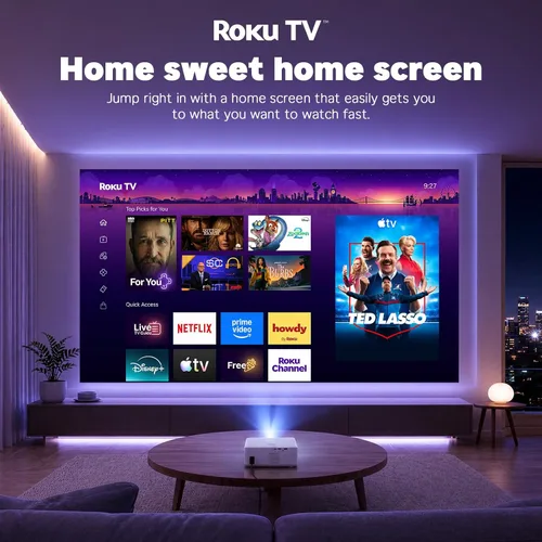 Vista 4 de Auking Roku TV Smart Mini Proyector para exteriores con Wifi y Bluetooth Actualización Blanco Marfil