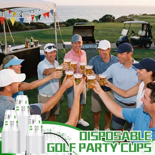 Vista 5 de Qinyoung 50 tazas de fiesta de golf, decoraciones para fiestas temáticas de golf, vasos de plástico transparente de 12 onzas, desechables
