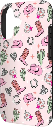 Vista 2 de Cowboy Hat & Boot & Disco Ball Pattern Pink Cowgirl Case for iPhone 17