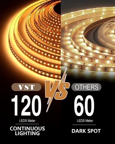 Vista 5 de VST - Tira de luces LED de 12 V, 2835 cortables, conectables, 120 LEDs/m Flexible & Dimmable LED Tape Light for Indoor Under Cabinet Bedroom