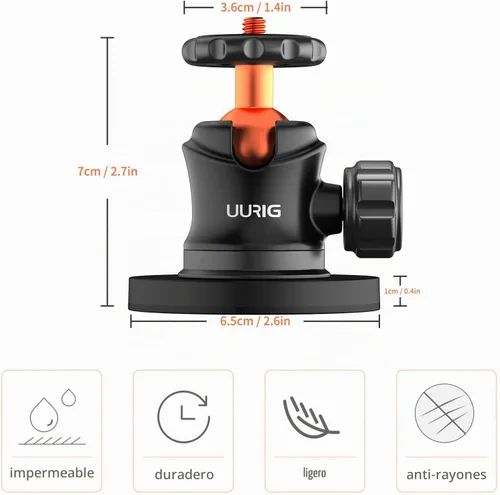 Vista 6 de UURIG BH07 - Soporte magnético para cámara con cabezal de bola de 360°, soporte de base de montaje magnético con rosca de 1/4"-20 para GoPro
