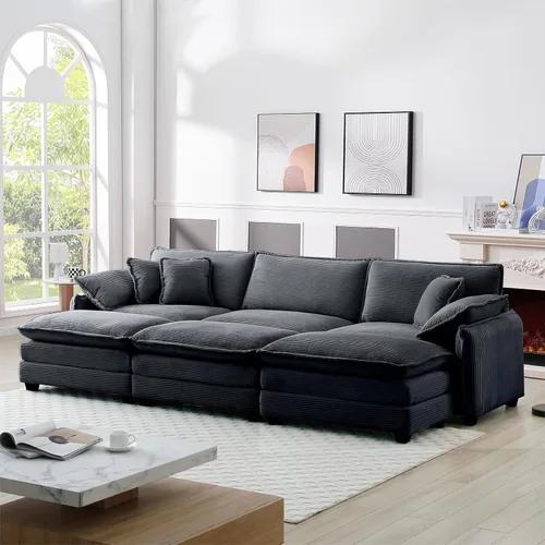 Vista 28 de Sofá modular de 81 pulgadas con 2 otomanas, sofá modular de 2 asientos, sofá seccional pequeño para sala de estar