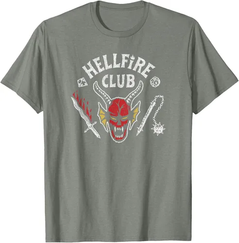 Vista 15 de Stranger Things 4 Camiseta Hellfire Club con Calavera y Armas Negro