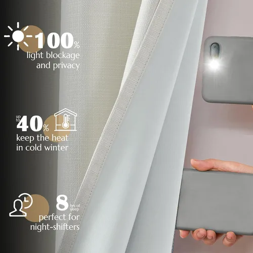 Vista 4 de jinchan Cortinas 100% opacas para dormitorio, sala de estar, cortinas opacas de lino de 63 pulgadas de largo, cortinas de oscurecimiento