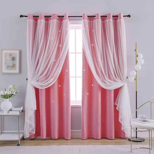 Vista 32 de Anytime - Cortinas para dormitorio de niñas con estrella hueca, cortinas opacas para habitación de niños, cortinas largas para oscurecer