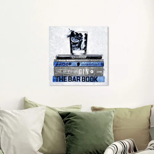 Vista 5 de Wynwood Studio Lienzo decorativo para pared con texto en inglés "Luxe Bar Books Indigo", cócteles