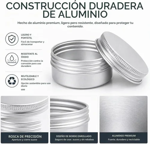 Vista 4 de Latas de aluminio con tapa de rosca plateada de 0.5 oz (0.5 fl oz) con Plata