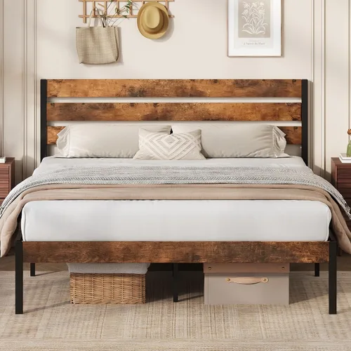 Vista 18 de WLIVE Base de cama tapizada, marcos de cama individual con cabecero, cama de plataforma con listones de madera, base de colchón de 600 libras,