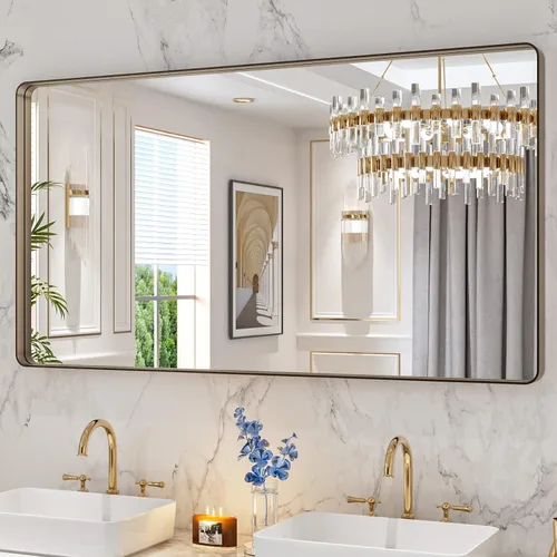 Vista 76 de LOAAO 20x16 Pulgadas Espejo de Baño con Marco de Metal Negro para Pared, Espejo de Tocador de Baño de Estilo Granja, Espejo Grande Rectangular