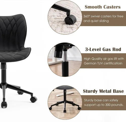 Vista 6 de YOUNUOKE Silla de escritorio sin brazos con ruedas, sillas modernas de Negro