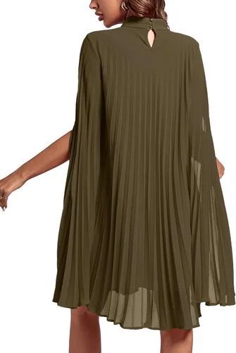 Vista 2 de Rooscier Vestido midi de fiesta plisado con cuello alto falso y espalda abierta para mujer