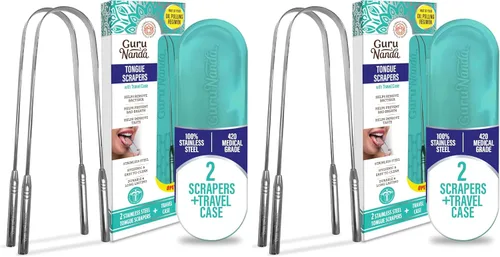 Vista 9 de GuruNanda Raspador de lengua para niños (paquete de 2) con estuche de viaje, acero inoxidable, ayuda al aliento fresco, limpiador de lengua apto