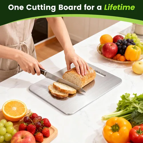 Vista 3 de [Usado] Tabla de cortar de titanio, tablas de cortar de titanio 100% puro para cocina, tablas de cortar de doble cara de grado alimenticio,
