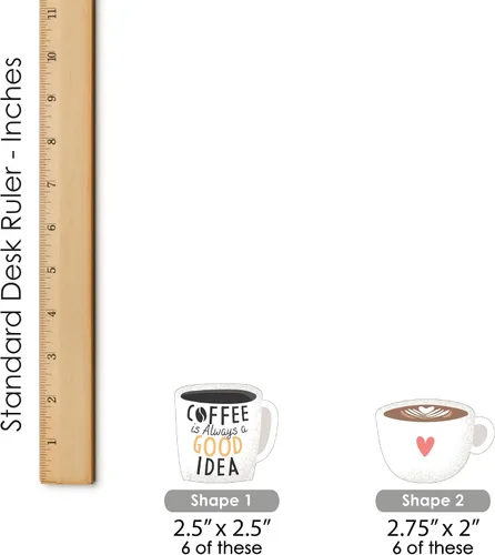 Vista 4 de Big Dot of Happiness But First, Coffee - Recortes de fiesta temática de café en forma de bricolaje - 24