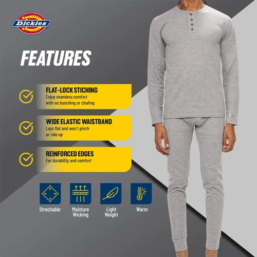 Vista 5 de Dickies Conjunto de ropa interior térmica Long Johns para hombre, 2 piezas de capa base para clima frío para hombre
