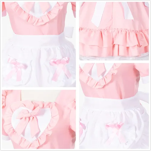 Vista 5 de Elibelle Disfraz de anime japonés clásico Sissy Maid Sweet Kawaii de corazón para cosplay, guantes peludos con orejas de gato