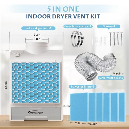 Vista 4 de Kit de ventilación de secadora interior 3 en 1, caja de ventilación de secadora con filtro de malla de acero inoxidable, sistema de cajón de agua