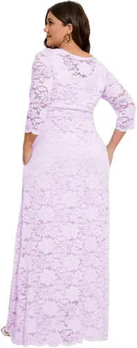 Vista 5 de MAYFASEY Vestido de novia de encaje floral para mujer, talla grande, manga 34, dama de honor, fiesta de noche, vestido largo con bolsillos