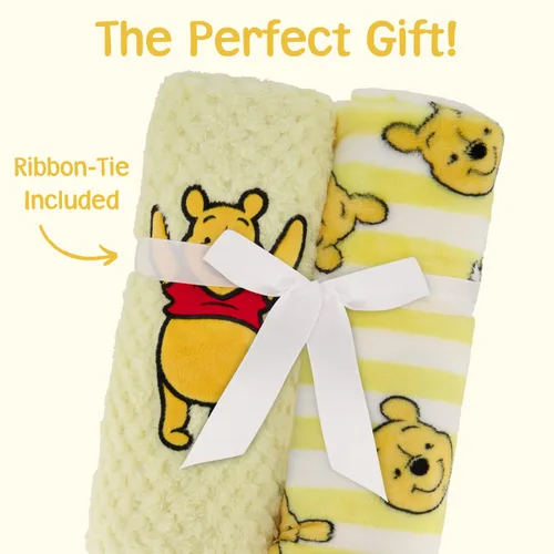Vista 10 de Disney Paquete de 2 mantas de bebé para bebés y recién nacidos, manta de forro polar texturizado de felpa Winnie The Pooh, regalo unisex perfecto