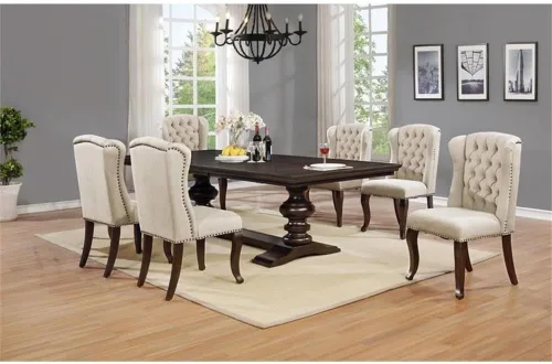 Vista 2 de Muebles de tela de lino beige tapizada silla de comedor (juego de 2), capuchino