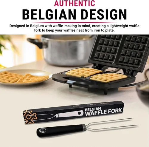 Vista 5 de Tenedor de gofres para gofres belgas, herramienta de cocina de acero inoxidable multiusos con mango de silicona, puntas biseladas, accesorio