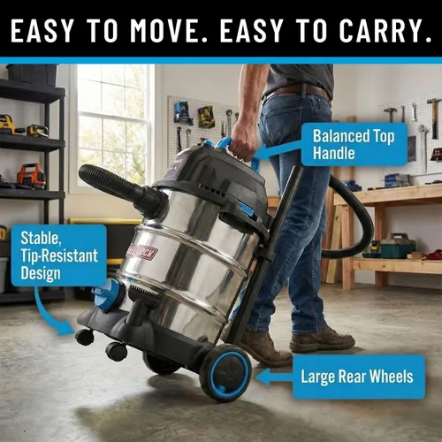 Vista 5 de Channellock Wet/Dry Vac 8L04001S - Acero inoxidable, 4.0 HP, Shopvac, Wetvac - 8 Gal