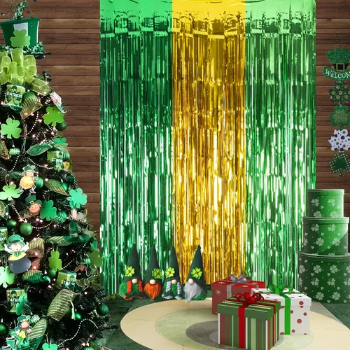 Vista 6 de LOLStar Paquete de 3 cortinas de flecos de papel de aluminio del día de San Patricio, decoración de fiesta del día de San Patricio, 3.3 x 6.6 pies