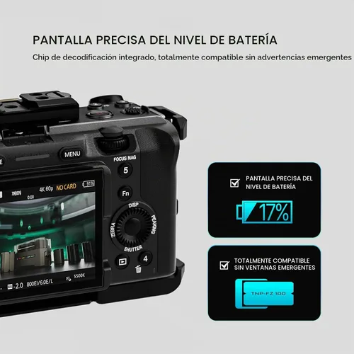 Vista 7 de Tilta Batería NP-FZ100 con entrada USB-C de 2400 mAh Funciona con FX3 Verde
