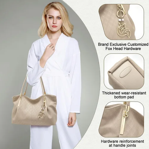 Vista 2 de FOXLOVER Bolso de mano de cuero genuino de gran capacidad para mujer, bolsos de diseñador para hombro, bolsos grandes minimalistas