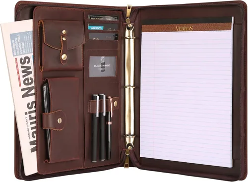 Vista 10 de DUKE&COW Cartera de cuero con carpeta de 3 anillos, folio ejecutivo personalizado, carpeta de cuero grabada, regalo personalizado para hombres