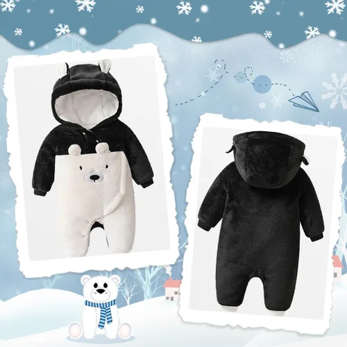 Vista 2 de Fairy Baby Traje de nieve para bebé recién nacido, oso enterizo, abrigo cálido de invierno para niñas y niños de 0 a 18 meses