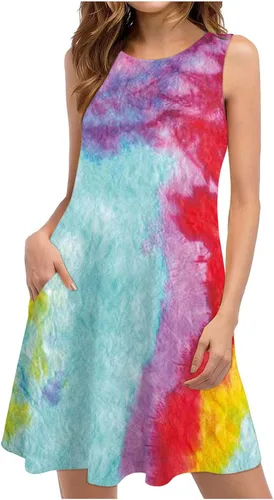 Vista 2 de Ceboyel Womens Tie Dye Tank Dress Causal Summer Sundresses Bohemian Beach Dresses Hawaiian Vacation Cruise Wear 2023