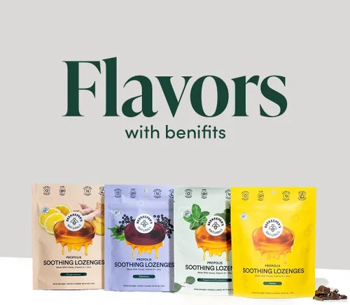 Vista 6 de Beekeeper's Naturals Pastillas Calmantes de Miel y Saúco para la Tos Apoyo Inmunológico con Vitamina D, Zinc y Propóleo Pastillas Calmantes