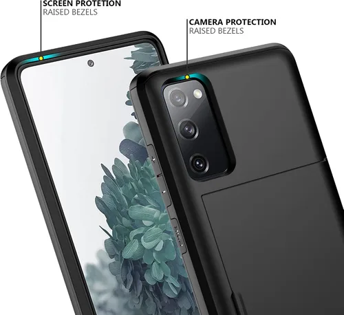 Vista 4 de Nvollnoe Funda para Samsung S20 FE con tarjetero de doble capa de protección resistente para Galaxy S20 FE, ranura para tarjeta oculta Funda delgada
