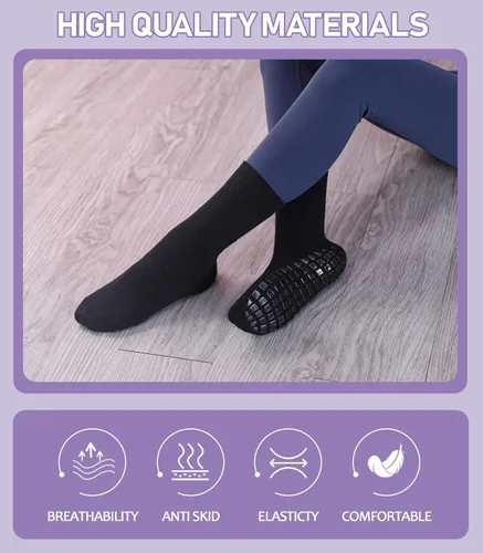 Vista 5 de LANLEO Calcetines de pilates con empuñaduras para mujer, calcetines antideslizantes para yoga, baile, atletismo, entrenamiento, hospital, calcetines