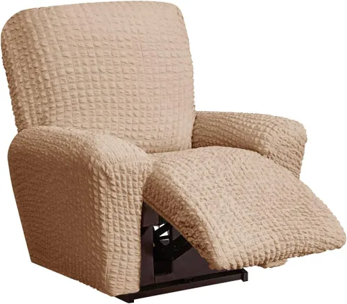 Vista 45 de vctops 4 fundas para sillas reclinables con textura de sirsaca a cuadros, suaves y elásticas, protector de muebles antideslizante con parte inferior