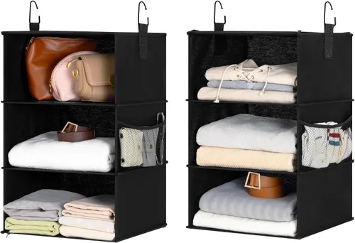 Vista 10 de StorageWorks Organizador colgante de armario de 6 estantes, organizador de almacenamiento separable de dos 3 estantes con bolsillos laterales
